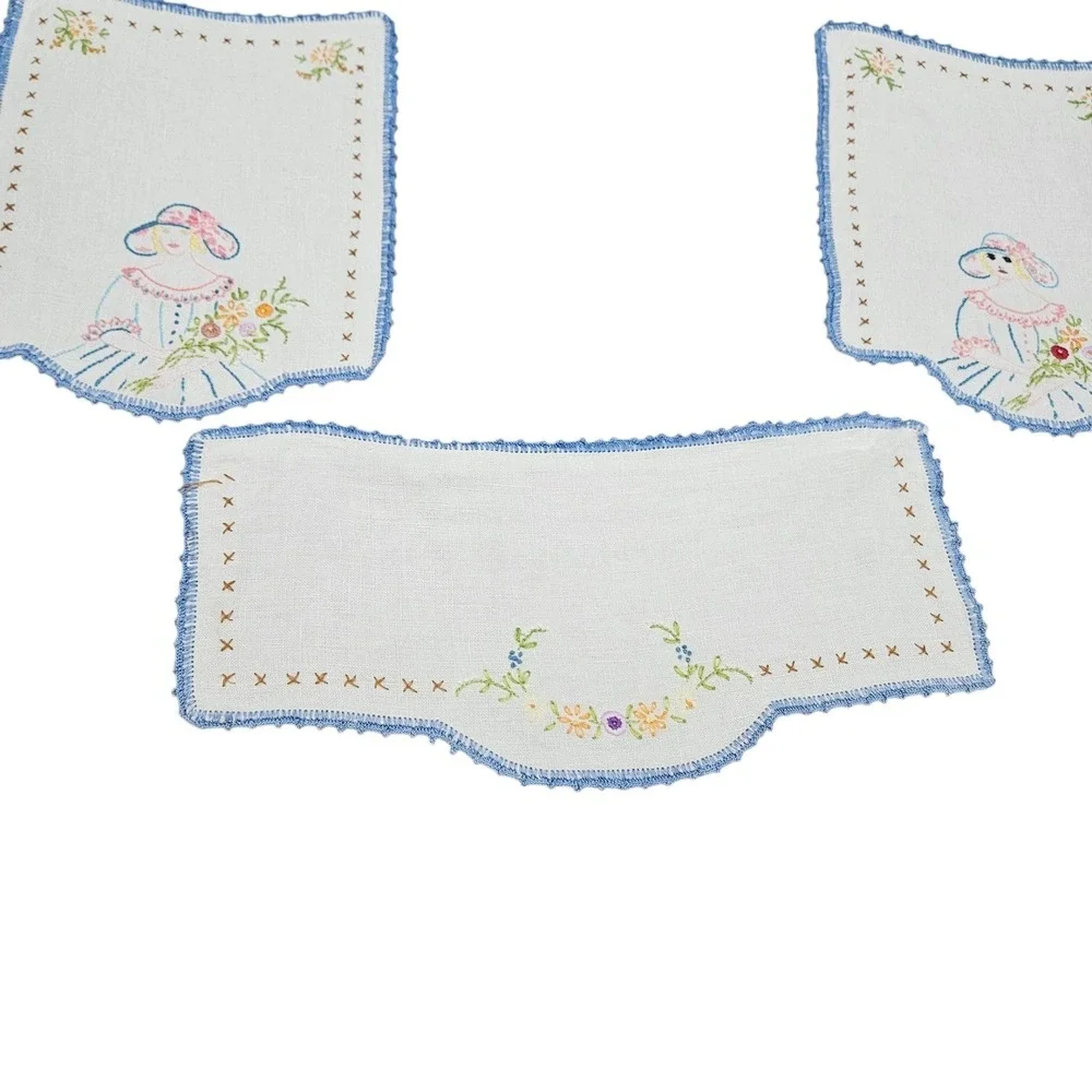 Vintage‎ Handmade Embroidered Linen Dresser Table Vanity Southern Belle Cottage
